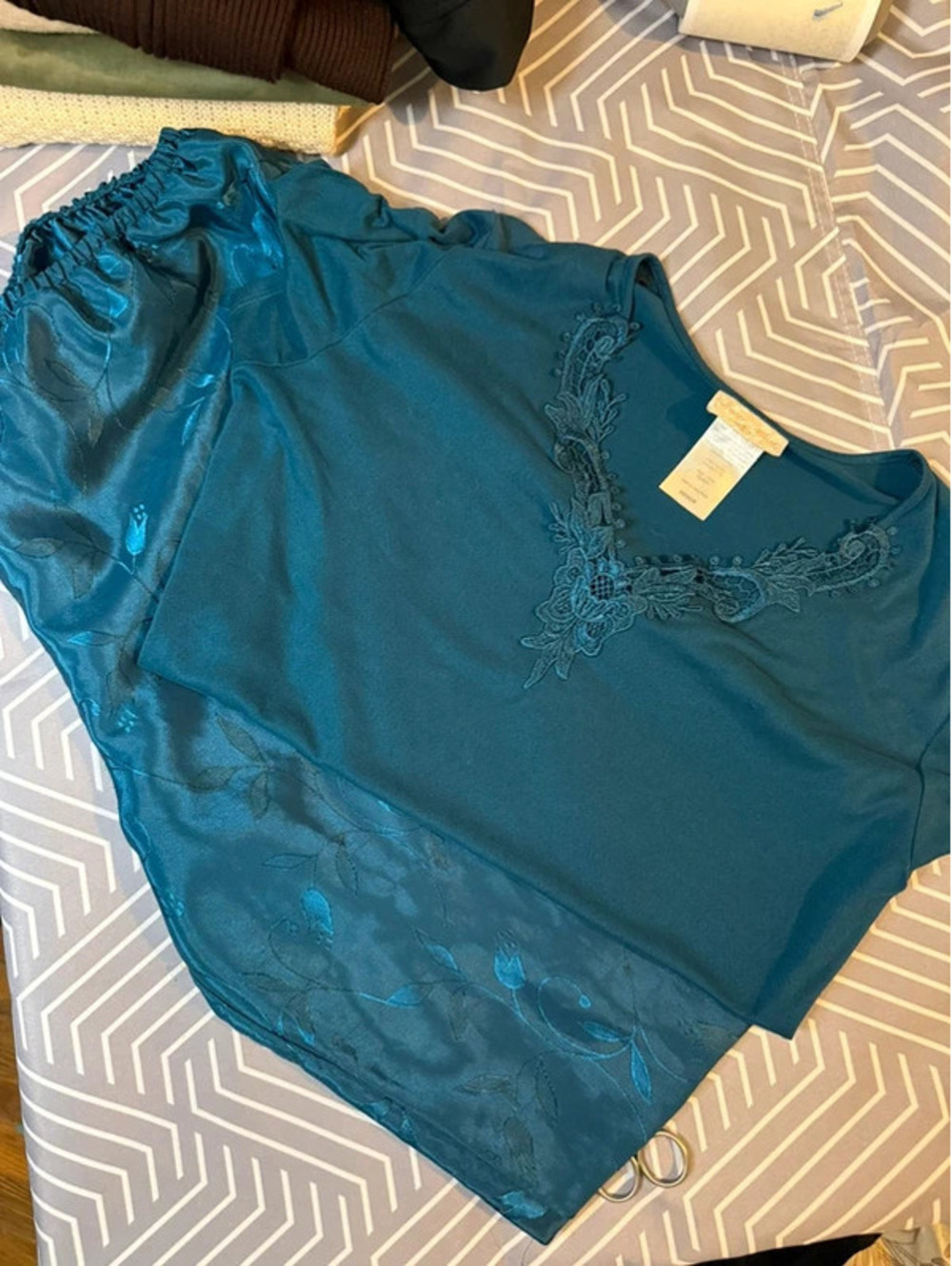 Inner Most Medium Teal Floral Satin Pajama Lounge Set 2 Piece